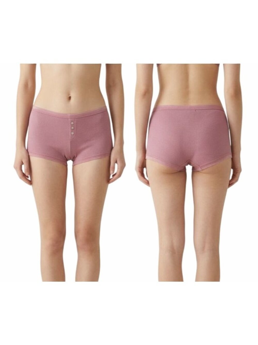 Victoria's Secret S Pink Ribbed Cotton Henley Button Sleep Short Boy-Short Panty
